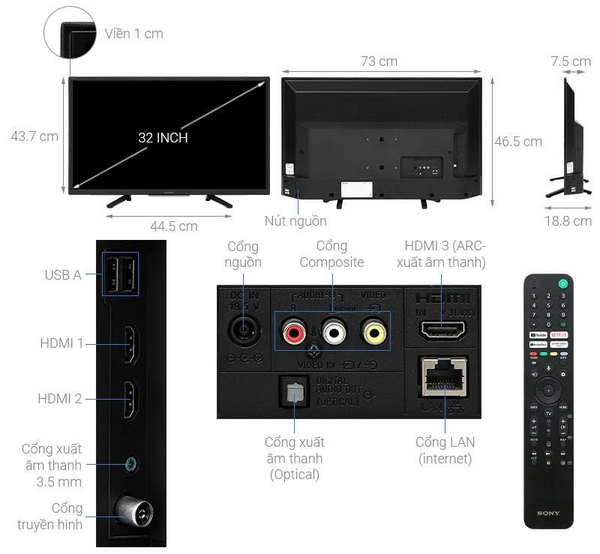 Google Tivi Sony 32 inch KD-32W830KVN3 Mẫu 2026 Mới 100%