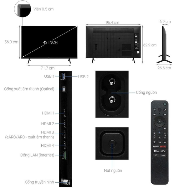 Google Tivi Sony 4K 43 inch K-43S30VN3 Mẫu 2026