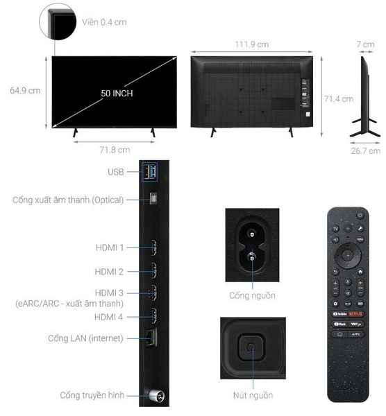 Google Tivi Sony 4K 50 inch K-50S30VN3 Mẫu 2026