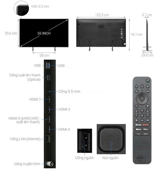 Google Tivi OLED Sony AI 4K 55 inch K-55XR80VN3 Mẫu 2026 Mới 100%