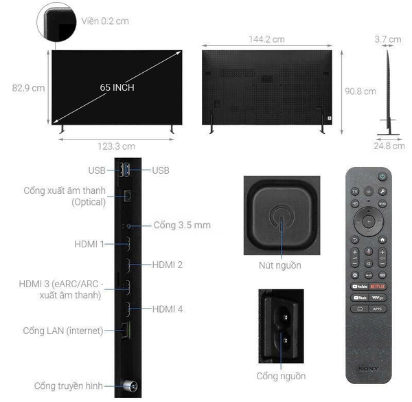 Google Tivi OLED Sony AI 4K 65 inch K-65XR80VN3 Mẫu 2026 Mới 100%