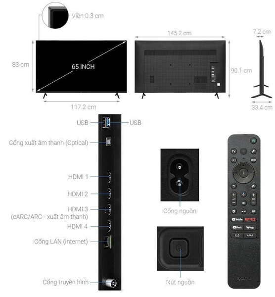 Google Tivi Sony 4K 65 inch K-65S30VN3 Mẫu 2026