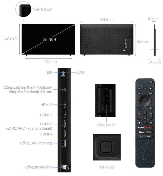 Google Tivi QLED Mini LED Sony AI 4K 65 inch K-65XR70VN3 Mẫu 2026