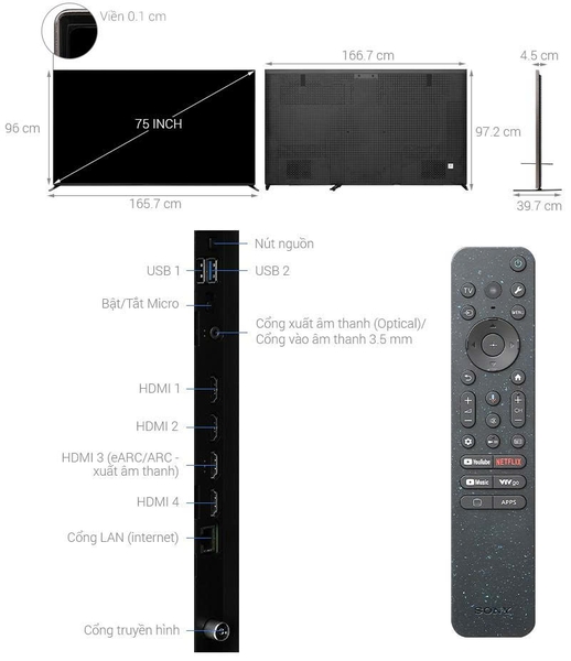 Google Tivi QLED Mini LED Sony AI 4K 75 inch K-75XR90VN3 Mẫu 2026