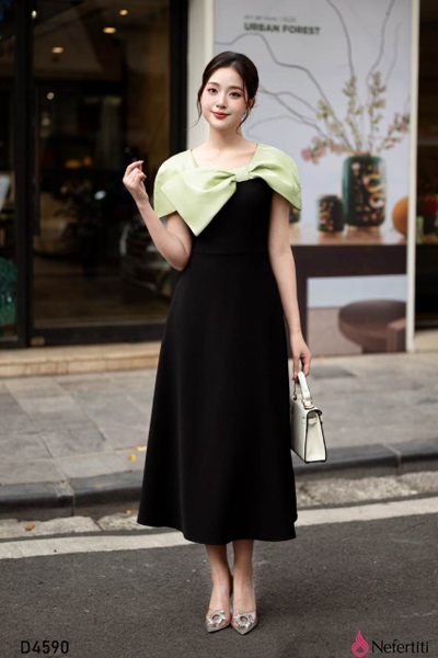 3D4590 - Đầm Kiểu Nơ Xanh Trẻ Trung