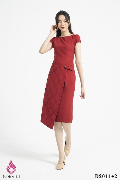 2D201142 - ĐẦM ĐỎ VẠT CHÉO