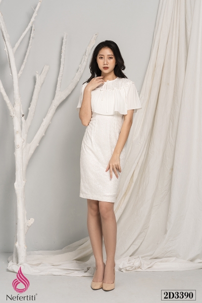 2D3390 - ĐẦM REN TRẮNG CÁCH ĐIỆU