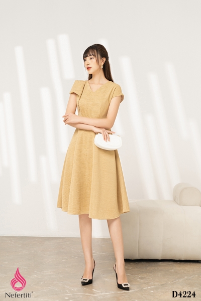 3D4224 - ĐẦM CỔ V VAI ĐẮP RỦ CÁCH ĐIỆU