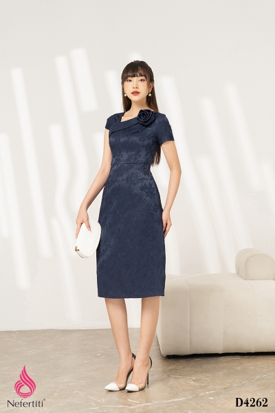 3D4262 - ĐẦM GẤM ĐÍNH HOA 3D