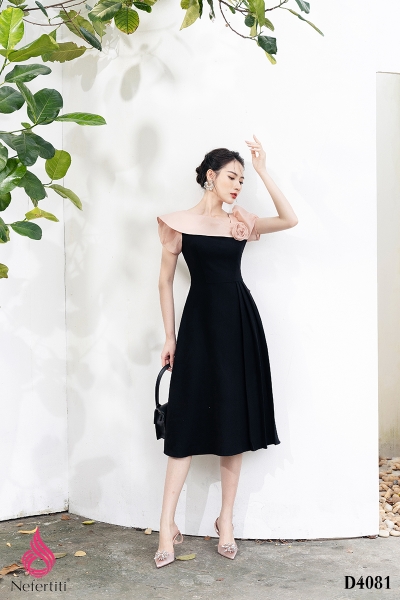 3D4081 - ĐẦM DÁNG XÒE TAY BỒNG ĐÍNH HOA 3D