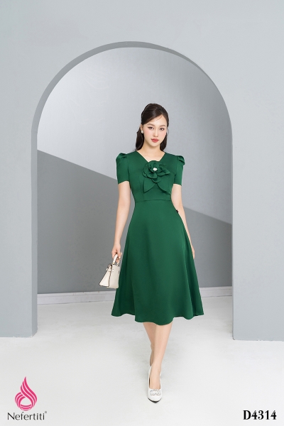 1D4314 - ĐẦM DÁNG XÒE ĐÍNH HOA 3D SANG TRỌNG
