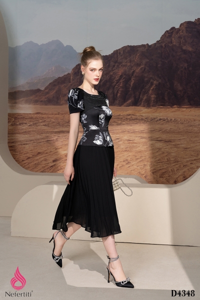 1D4348 - ĐẦM PEPLUM XẾP LY NHỎ