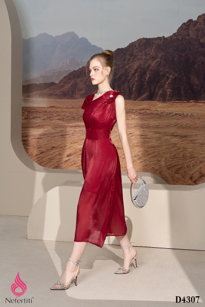 1D4307 - ĐẦM LỆCH VAI ĐÍNH HOA 3D