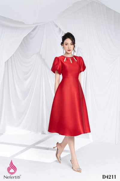 3D4211 - ĐẦM TAFTA ĐỎ