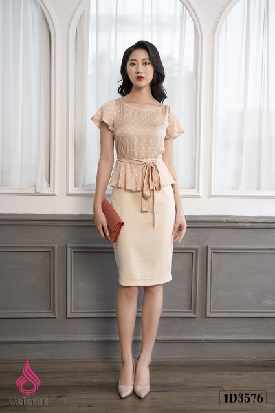 1D3576 - ĐẦM PEPLUM CHẤM BI