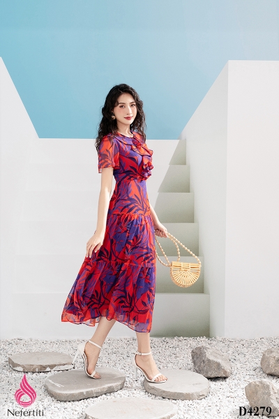 1D4279 - ĐẦM CỔ SEN XẾP BÈO RỦ CÁCH ĐIỆU