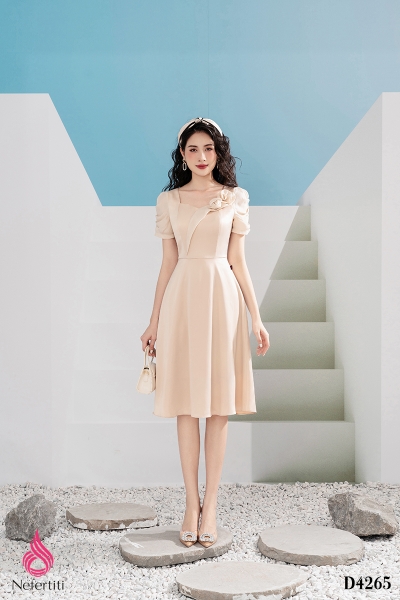 1D4265 - ĐẦM CỔ VUÔNG ĐÍNH HOA 3D TRANG TRÍ