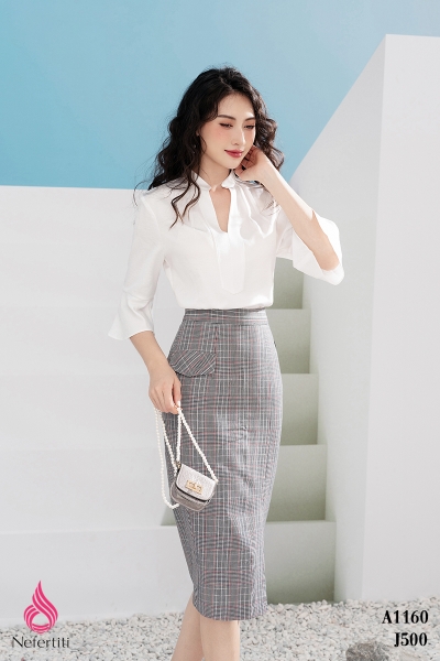 1J500 - CHÂN VÁY HỌA TIẾT KẺ