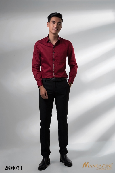 2SM073 - SƠ MI ĐỎ PHỐI HỌA TIẾT