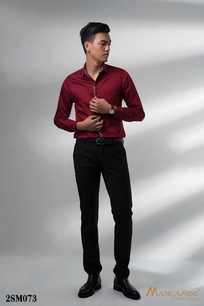 2SM073 - SƠ MI ĐỎ PHỐI HỌA TIẾT