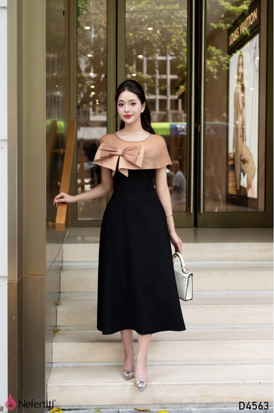 3D4563 - Đầm tiệc nơ nude thiết kế