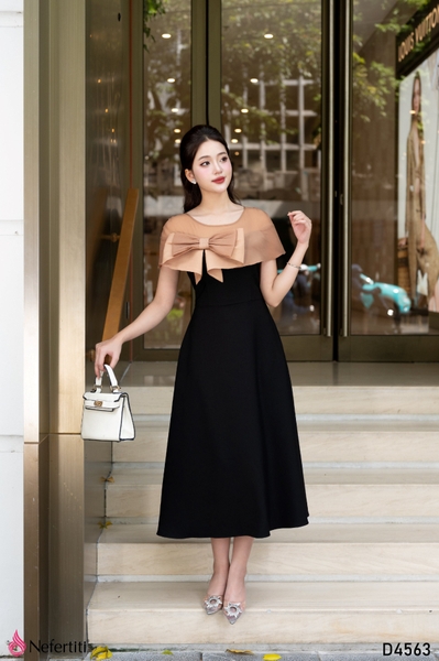 3D4563 - Đầm tiệc nơ nude thiết kế