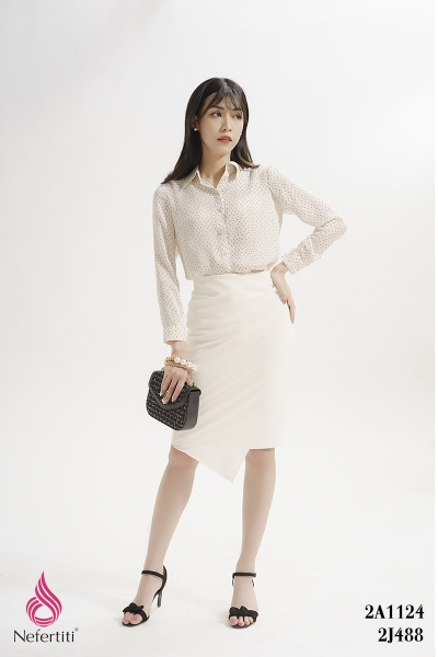 2A1124 - ÁO SƠ MI TRẮNG CHẤM BI