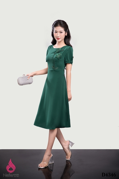 1D4346 - ĐẦM DÁNG XÒE ĐÍNH HOA 3D TRANG TRÍ