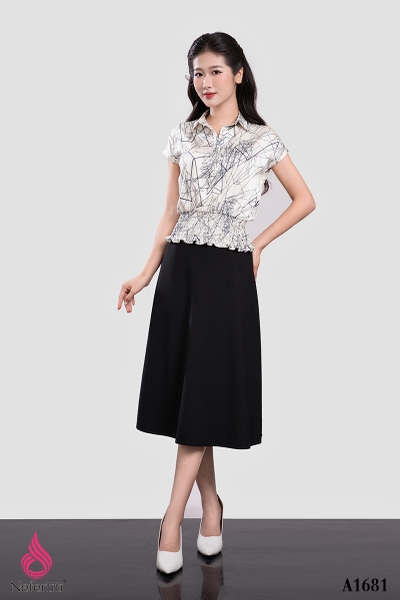 1A1681 - SƠ MI TRẮNG HỌA TIẾT