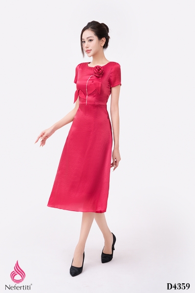 1D4359 - ĐẦM HỒNG ĐÍNH HOA 3D TRANG TRÍ