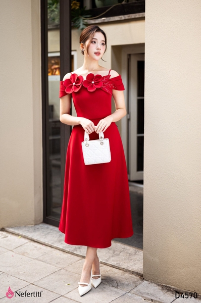 3D4570 - Đầm tiệc hoa 3D sang trọng nổi bật