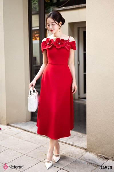 3D4570 - Đầm tiệc hoa 3D sang trọng nổi bật