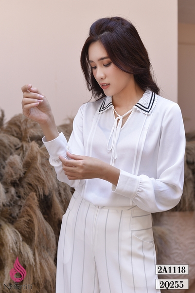 2A1118 - ÁO SƠ MI TRẮNG XẾP LY ĐIỆU ĐÀ