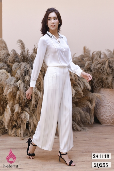 2A1118 - ÁO SƠ MI TRẮNG XẾP LY ĐIỆU ĐÀ