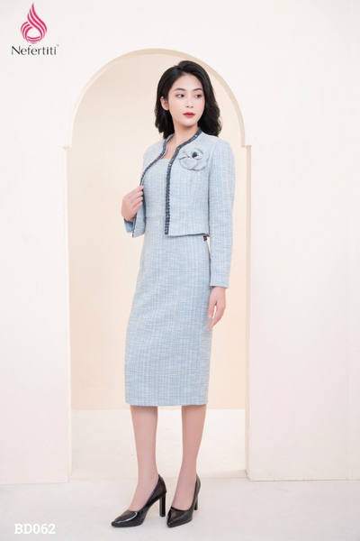 3BD062 - Bộ đầm dạ Tweed Xanh
