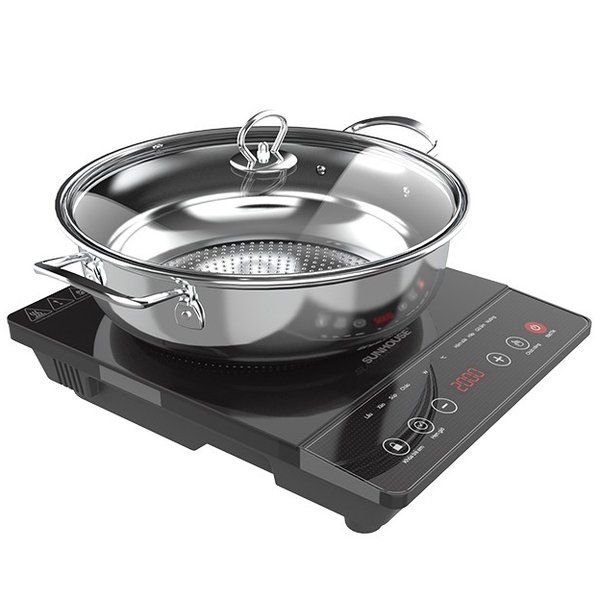 Bếp từ đơn Sunhouse SHD6161, Công suất 2000W, Mặt bếp Ceramic chịu lực chịu nhiệt tốt, Sản xuất Việt Nam, Tặng kèm nồi lẩu size 28cm, Bảo hành 12 tháng