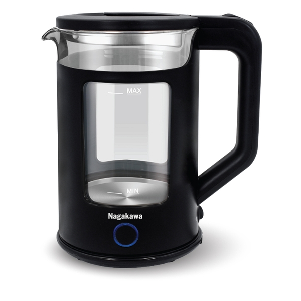 Ấm siêu tốc thủy tinh Nagakawa NAG0317, Công suất 1355W, Dung tích 1.7L, Ruột ấm thủy tinh
