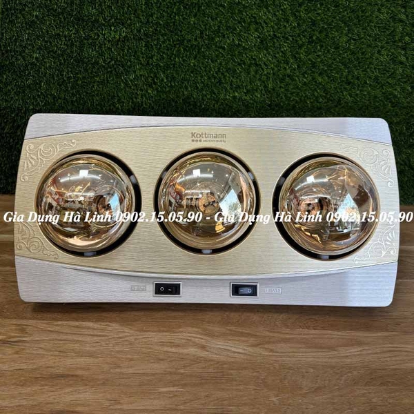 Đèn sưởi nhà tắm 3 bóng treo tường Kottmann K3BH, Công suất 825W, Điều khiển công tắc