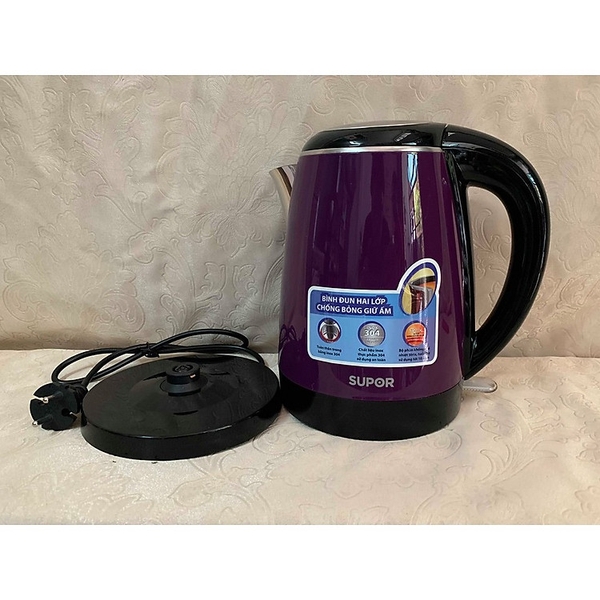 Ấm siêu tốc Supor SWF17S18AVN (Tím) - Công suất 1800W, Dung tích 1,7 Lít, Chất liệu inox 304, Strix cho tuổi thọ sử dụng tới 5 năm, Bảo hành 12 tháng