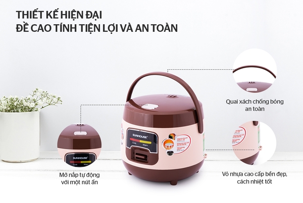 Nồi cơm điện Sunhouse SHD8208, Công suất 400W, Dung tích 1,0 Lít, Lòng nồi hợp kim nhôm phủ chống dính Whitford, Vỏ nhựa cách nhiệt, Bảo hành 12 tháng