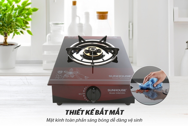 Bếp gas dương đơn kính họng gang Sunhouse SHB212KG, Mặt kính cường lực siêu bền, Kiềng thép tráng men, Pep đồng, Hệ thống đánh lửa Magneto, Bảo hành 12 tháng