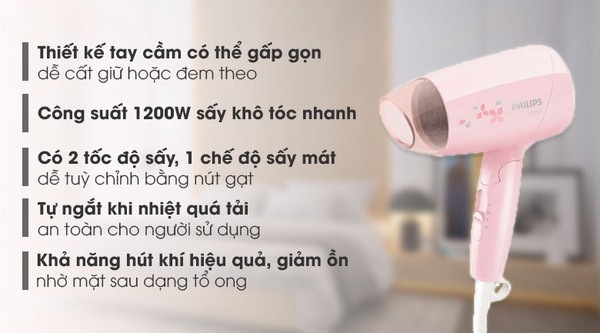 Máy sấy tóc Philips BHC010, Công suất 1200W
