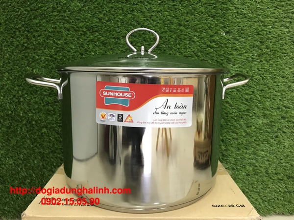 Nồi luộc gà inox 3 đáy Sunhouse SH28LG, Đường kính 28cm, Vung kính cường lực, Sử dụng trên mọi loại bếp