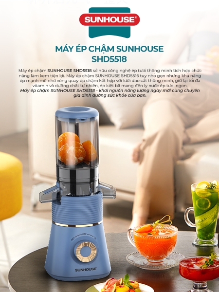 Máy ép hoa quả Sunhouse SHD5518 - Công suất 150W, Ép mọi loại rau củ quả, Chức năng làm kem trái cây tiện lợi, Bảo hành 12 tháng