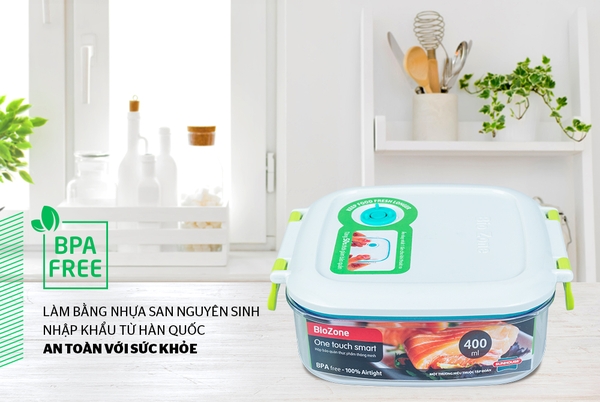 Hộp bảo quản thực phẩm thông minh Biozone vuông 400ml, KB-SM400S1