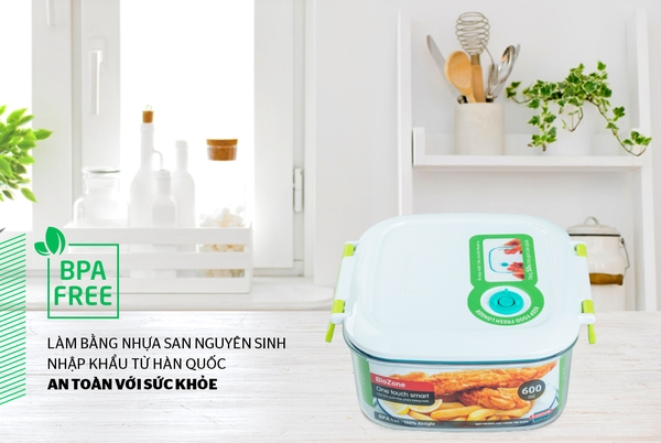 Hộp bảo quản thực phẩm thông minh Biozone vuông 600ml, KB-SM600S1