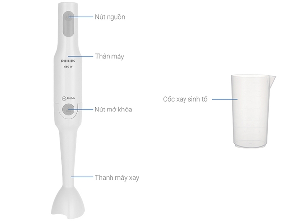 Máy xay sinh tố cầm tay Philips HR2531, Công suất 650W, Thân nhựa cao cấp, Lưỡi thép không gỉ, Dung tích 500ml, Bảo hành 2 năm