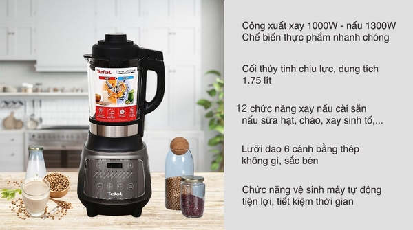 Máy làm sữa hạt sinh tố Tefal BL967B66 - Công suất 1300W, Dung tích 1.75 lít, Hàng chính hãng bảo hành 24 tháng