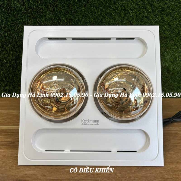 Đèn sưởi nhà tắm 2 bóng âm trần Kottmann K9R, Công suất 550W, Có điều khiển từ xa, Bóng sưởi chống nổ, chống nước, chống chập điện, Công nghệ chống chói mắt, không đốt cháy oxy, Bảo hành 3 năm