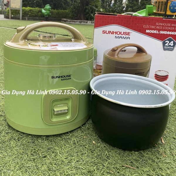 Nồi cơm điện Sunhouse Mama SHD8265G, Công suất 500W, Dung tích 1,2 Lít, Lòng nồi hợp kim nhôm phủ chống dính Ceramic, Vỏ nhự cách nhiệt siêu bền, Bảo hành 2 năm